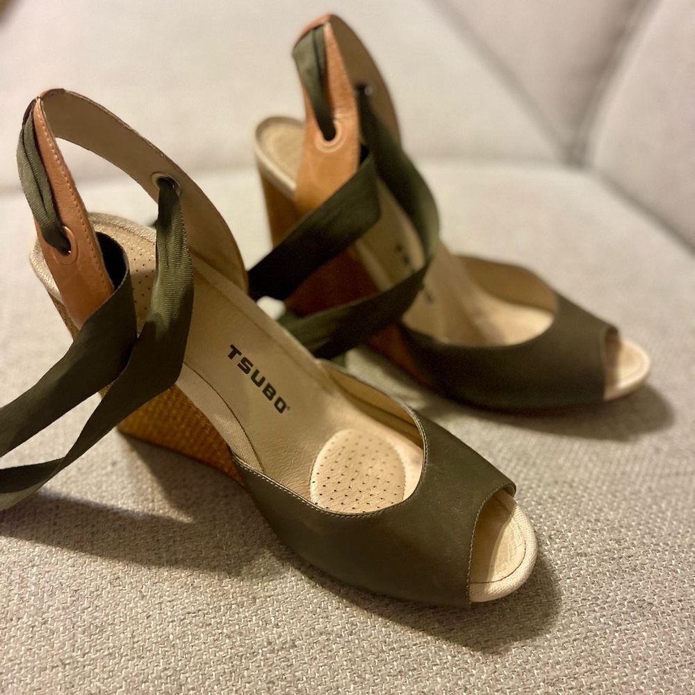 Tsubo Olive Wrap Peep-Toe Wedge Sandals